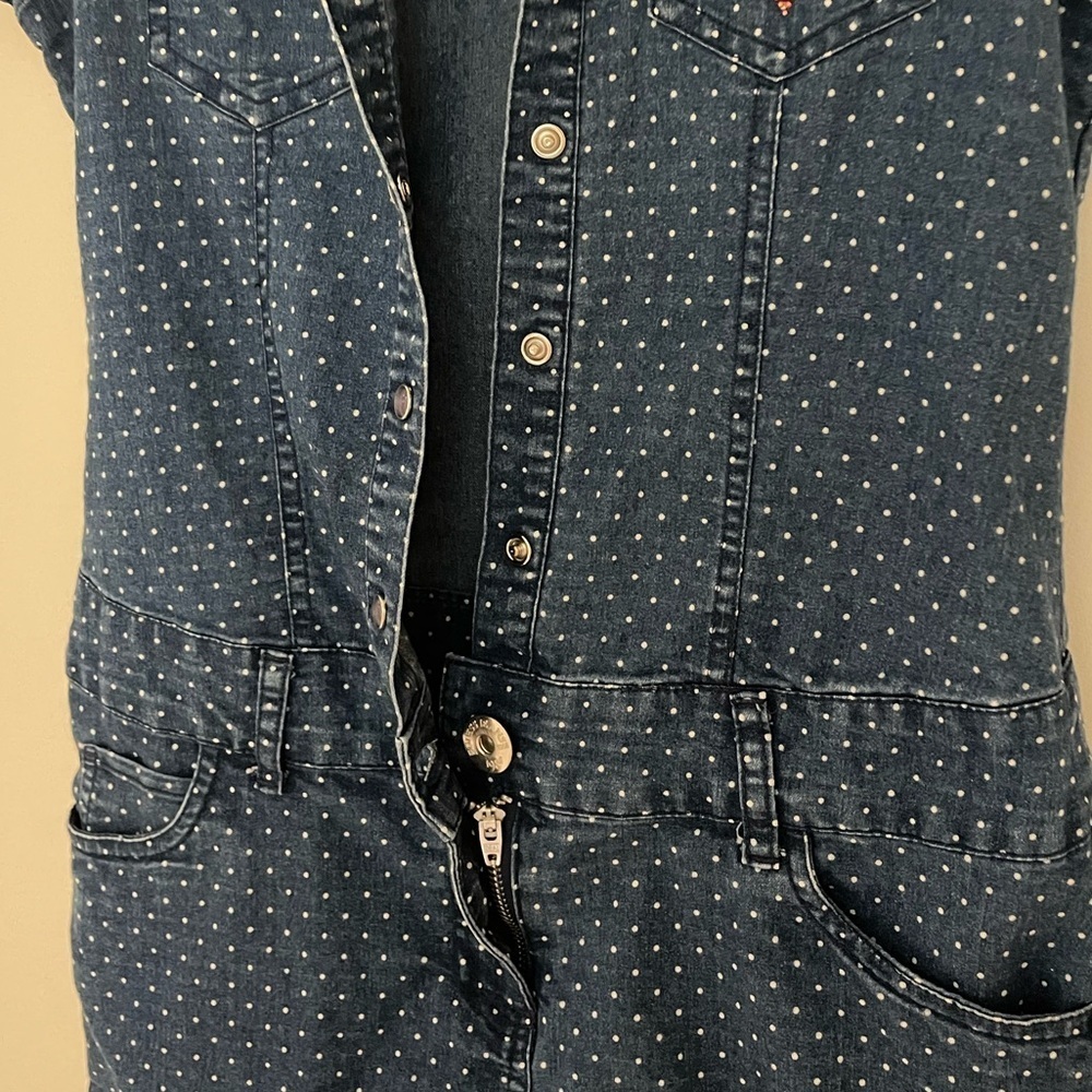 Kids Girls Guess Denim Dress, Cap Sleeve, Snap Up with Dots, Size 14 Jean Dress - Picture 7 of 12